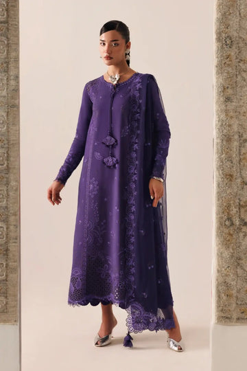 Qalamkar QLW-05 Zeemal purple embroidered linen stitched 3 piece suit with chiffon dupatta