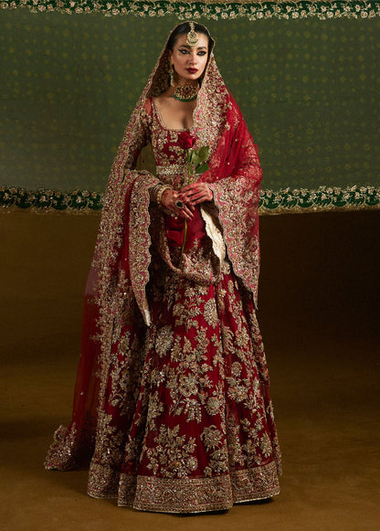 Qashqaye-Ruby Woo Pishwas with Gotta Tilla & Satin Silk Lehenga