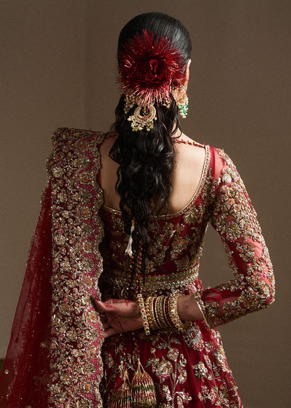 Qashqaye-Ruby Woo Pishwas with Gotta Tilla & Satin Silk Lehenga