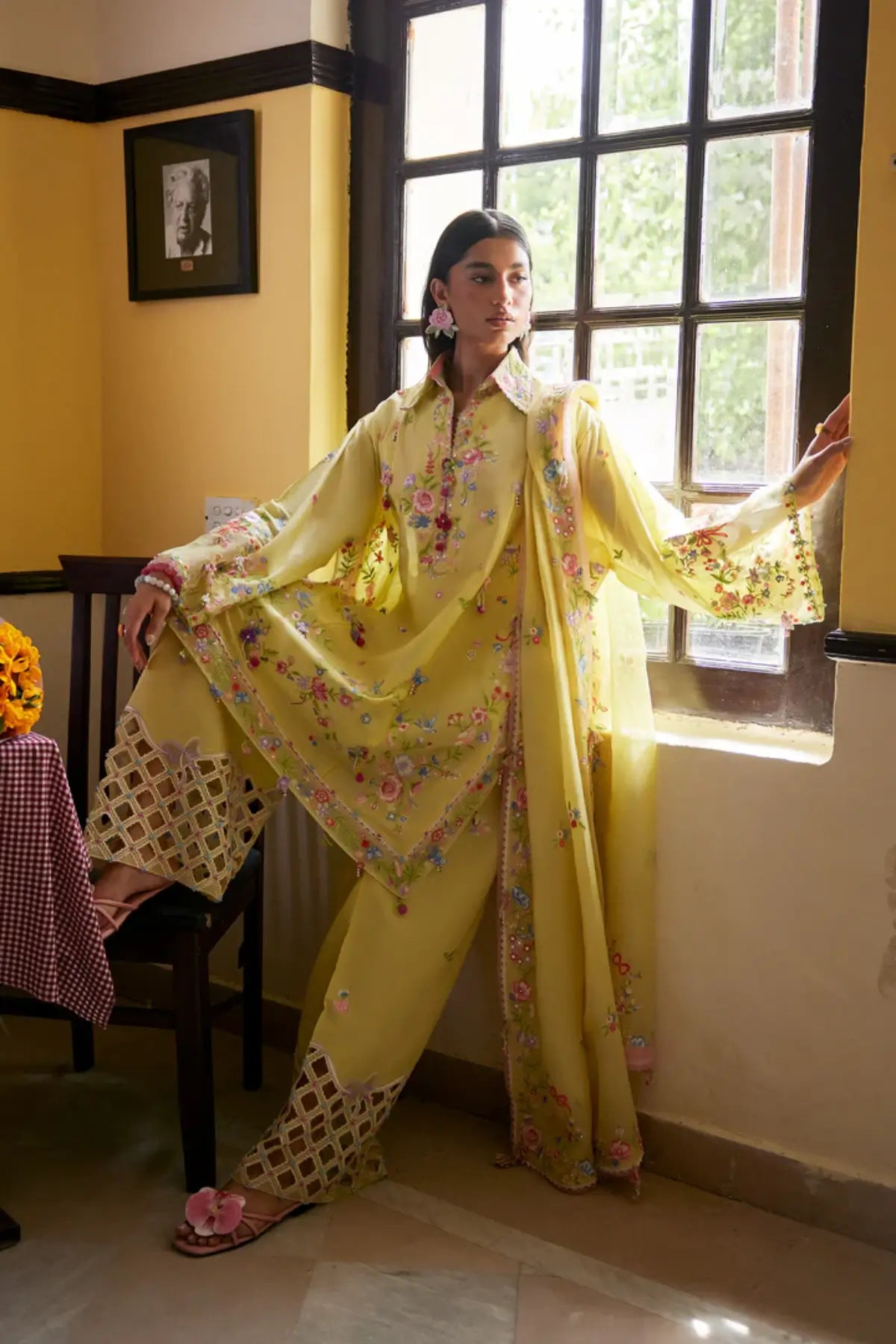 Zaha Queen of the Andes ZF26-08 lemon stitched lawn 3PC suit with floral embroidery and dupatta