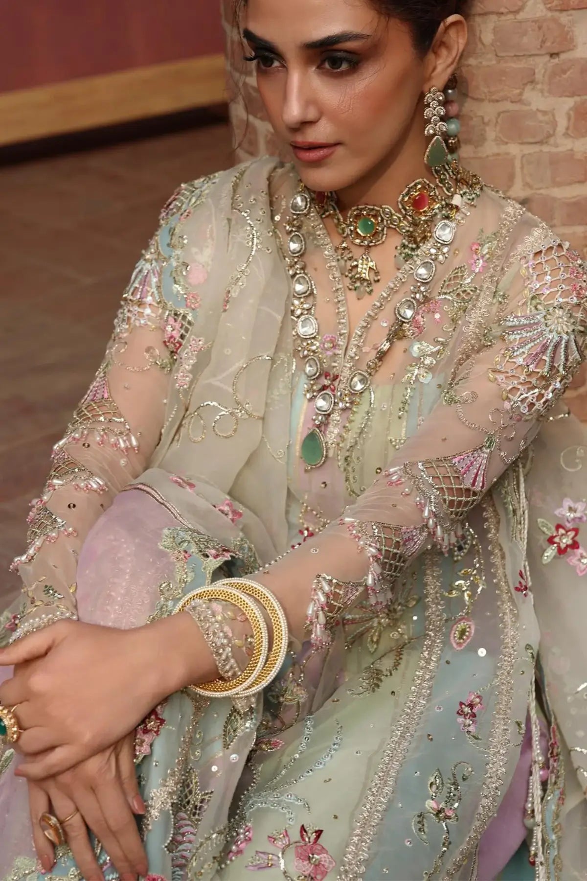 JHILMIL by Crimson RANGOLI ivory stitched designer wedding suit with foil applique and embroidery on ivory dupatta