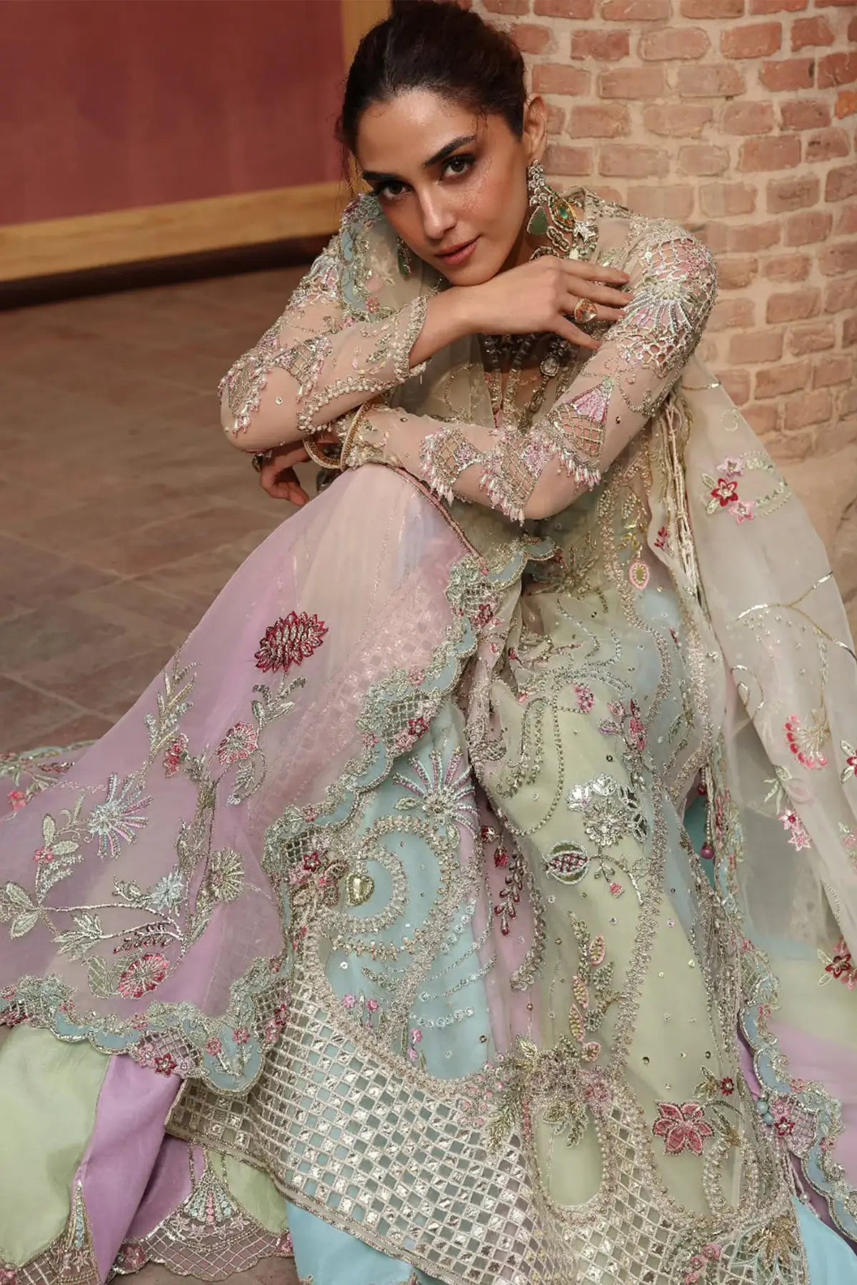 JHILMIL by Crimson RANGOLI ivory stitched designer wedding suit with foil applique and embroidery on ivory dupatta