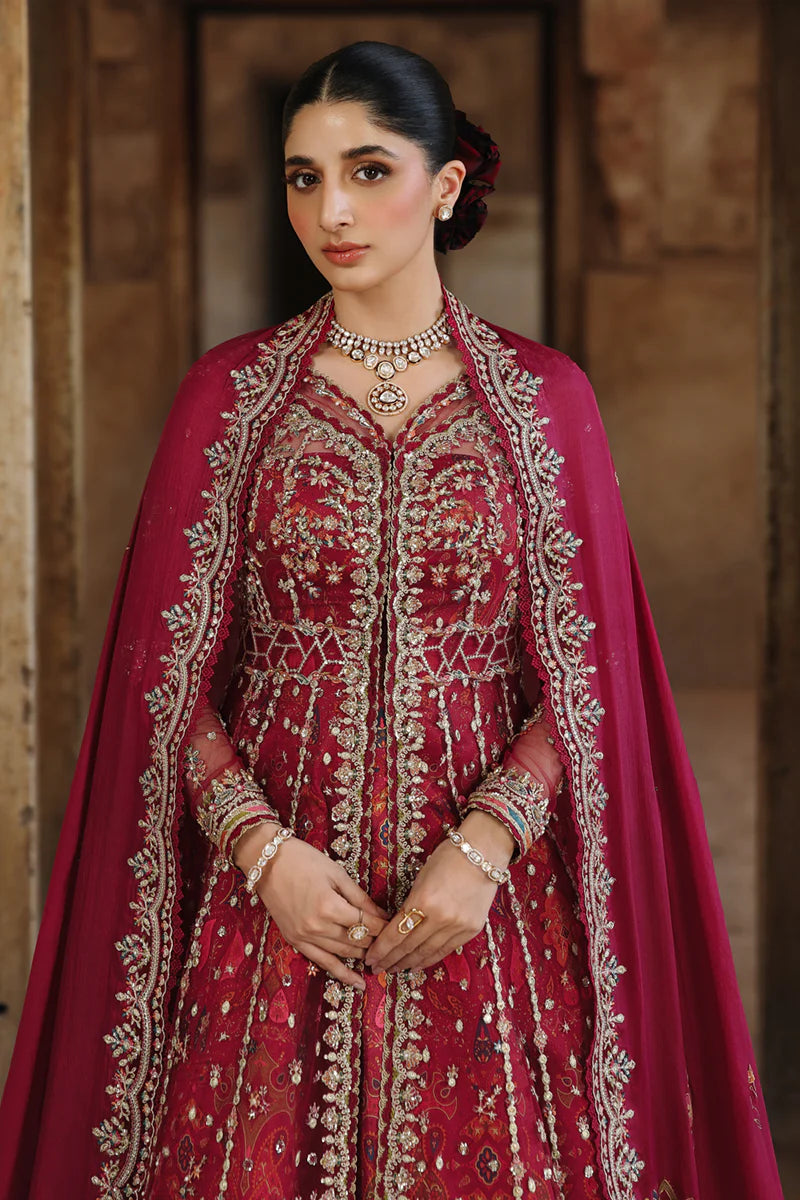 RH-01 Jahan Maroon Net Pishwas from Qalamkar Shadmaani Formals 2025, stitched and available at Pakistanimoda with worldwide delivery.