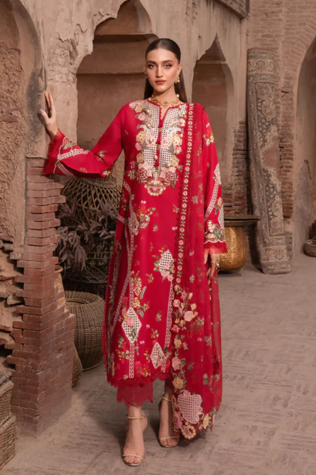 ROSE-6-A Saira Shakira Breeze crimson red stitched lawn suit Pakistanimoda