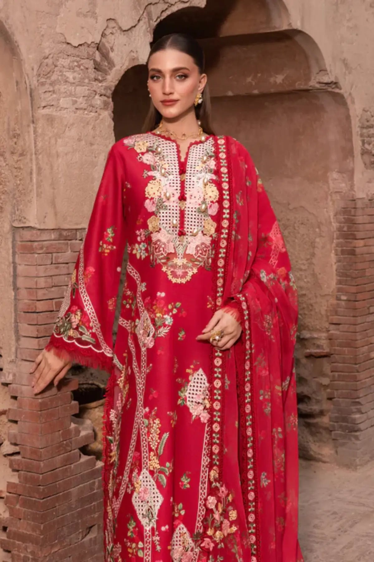 ROSE-6-A Saira Shakira Breeze crimson red stitched lawn suit Pakistanimoda