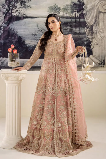 ROSÉE by Saad Shaikh pink CÉLESTIA ’26 embroidered pishwas with lehenga and dupatta | Pakistanimoda
