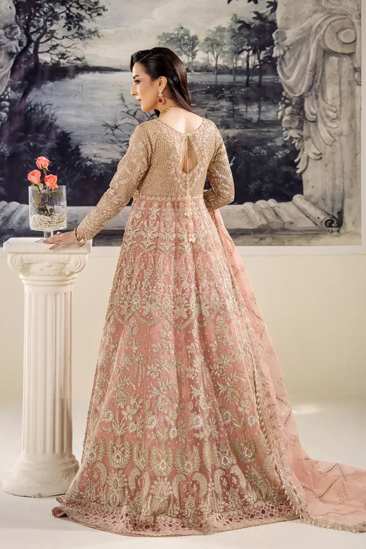 ROSÉE by Saad Shaikh pink CÉLESTIA ’26 embroidered pishwas with lehenga and dupatta | Pakistanimoda