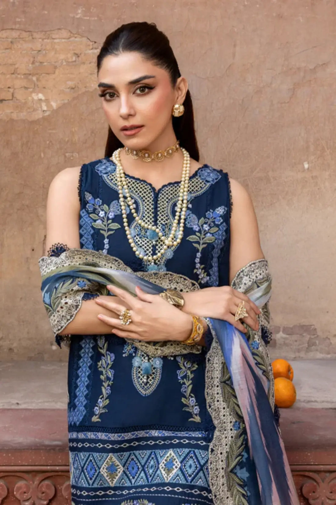 Midnight blue Saira Shakira Breeze RUNA-8-B lawn suit monar dupatta