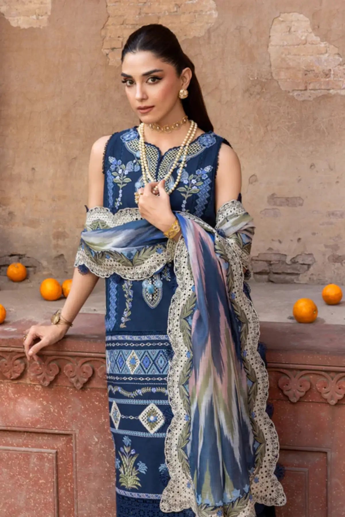 Midnight blue Saira Shakira Breeze RUNA-8-B lawn suit monar dupatta