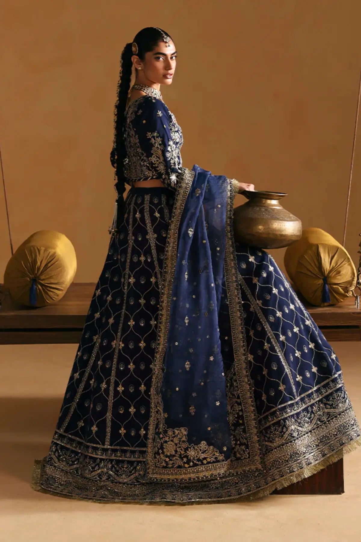 Raeha by Gulaal Deep Wisteria stitched wedding lehnga choli with adda work available online at Pakistanimoda.