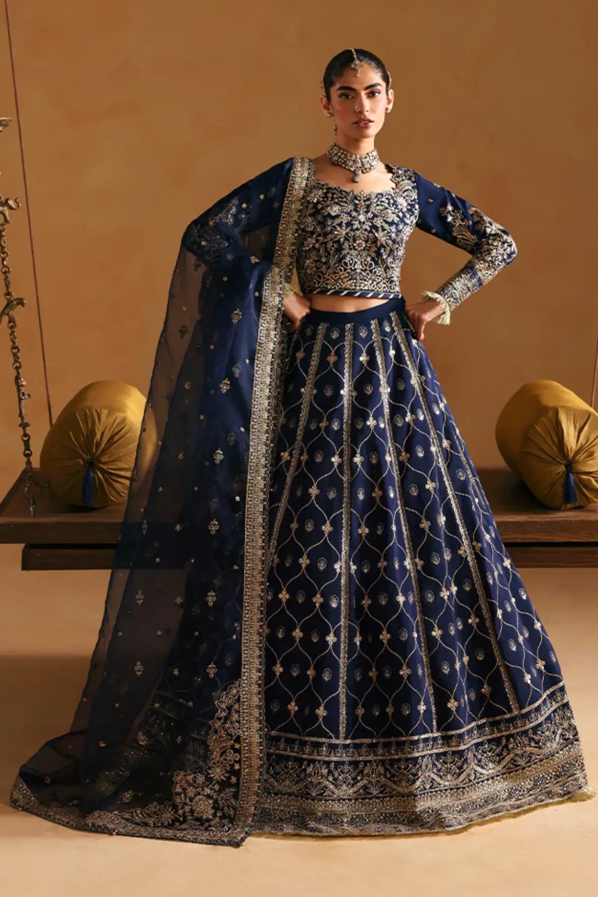 Raeha by Gulaal Deep Wisteria stitched wedding lehnga choli with adda work available online at Pakistanimoda.