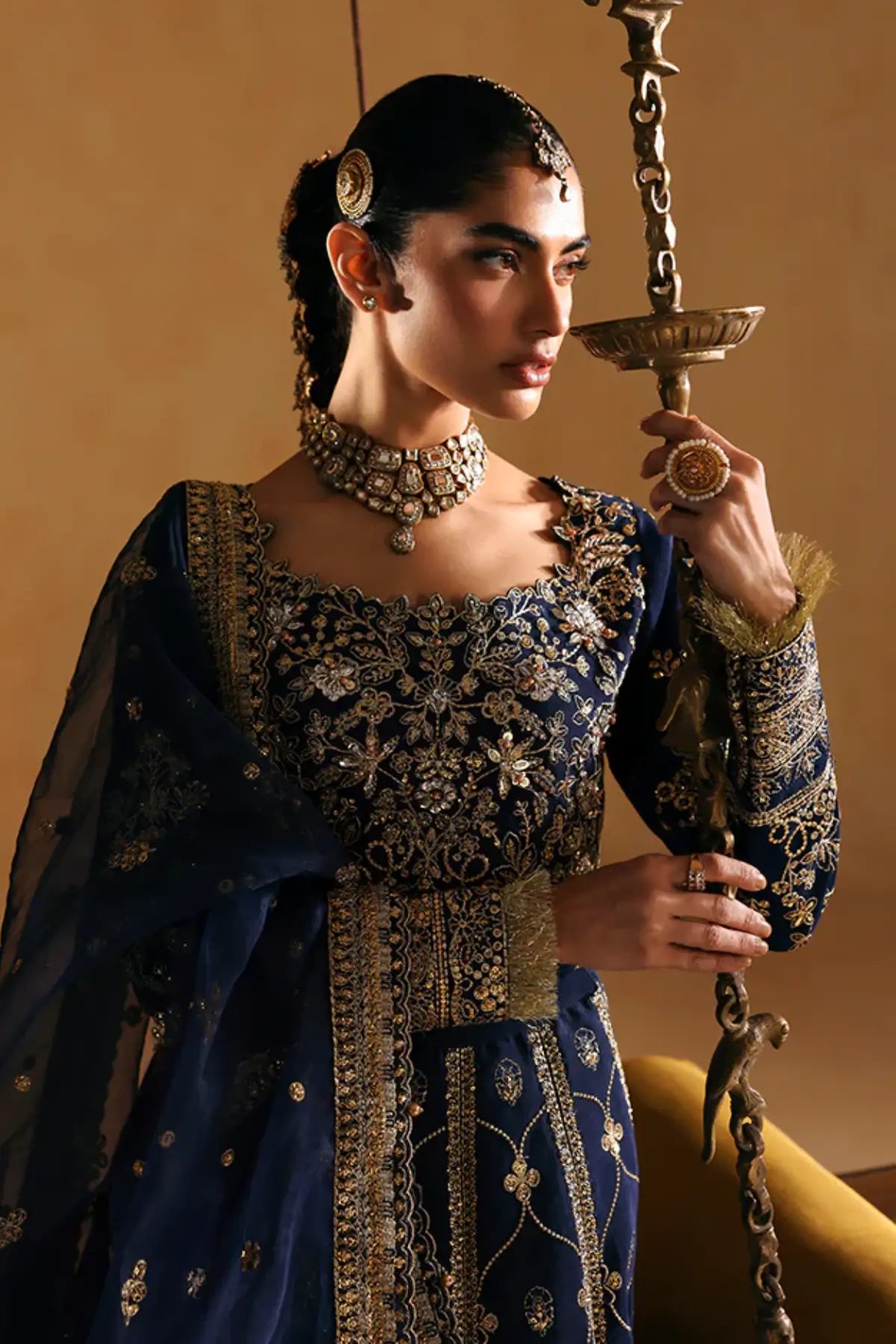 Raeha by Gulaal Deep Wisteria stitched wedding lehnga choli with adda work available online at Pakistanimoda.