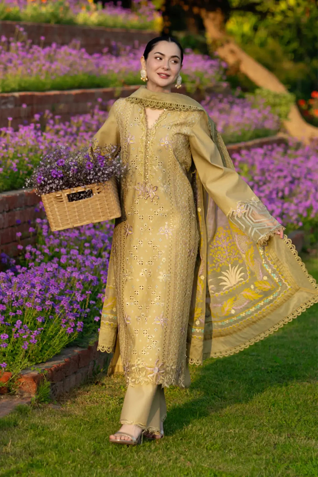 Raha Rang Rasiya cardamom lawn stitched 3PC suit with embroidered shirt and dupatta Pakistanimoda