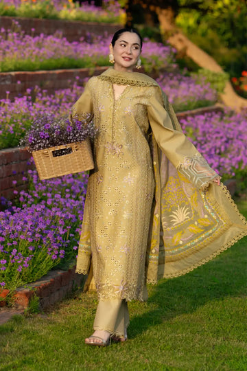 Raha Rang Rasiya cardamom lawn stitched 3PC suit with embroidered shirt and dupatta Pakistanimoda