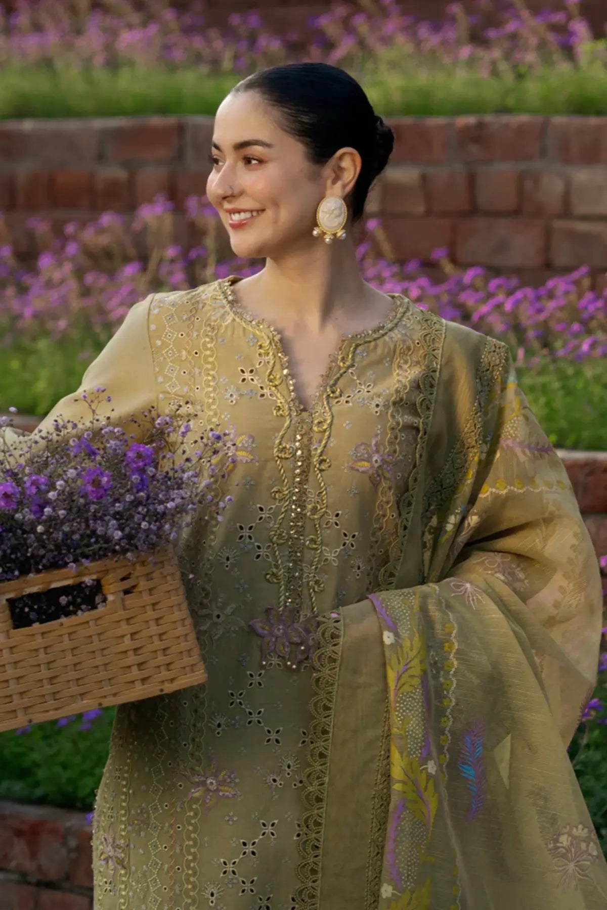 Raha Rang Rasiya cardamom lawn stitched 3PC suit with embroidered shirt and dupatta Pakistanimoda