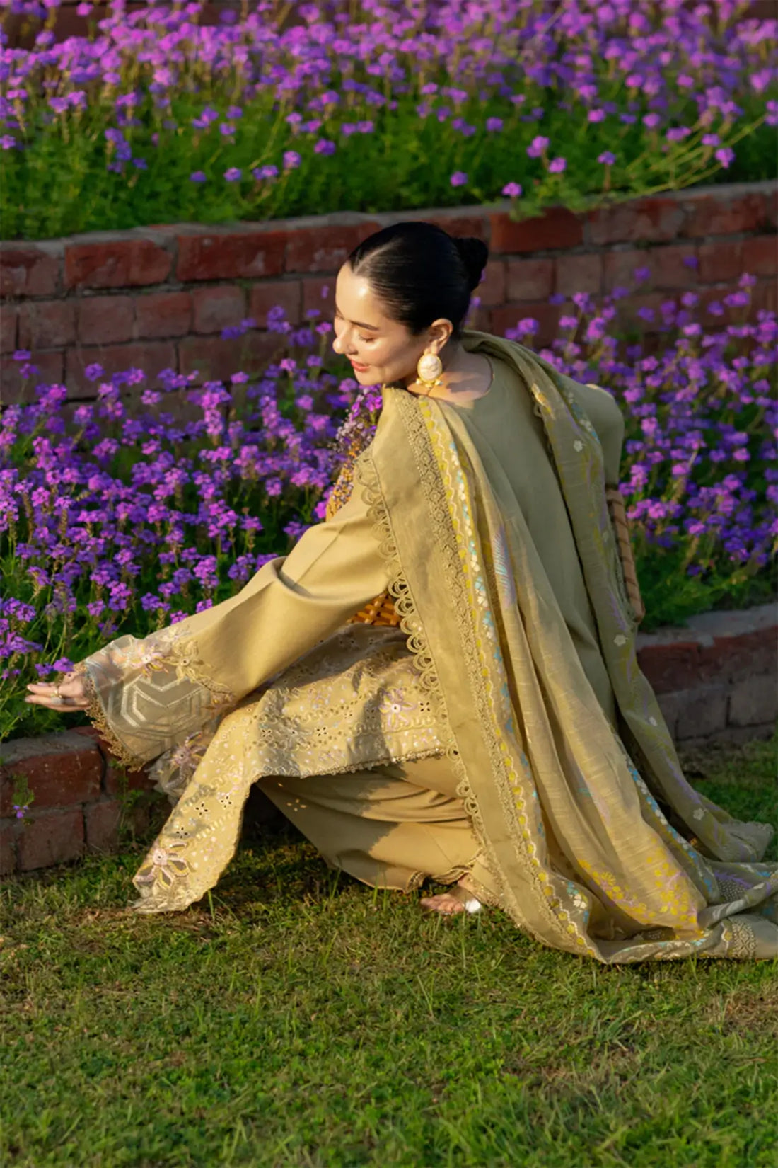 Raha Rang Rasiya cardamom lawn stitched 3PC suit with embroidered shirt and dupatta Pakistanimoda