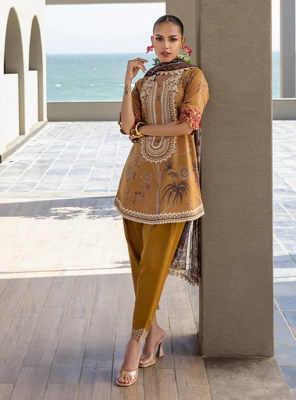 Rahma-Mustard Yellow Printed 3-piece Lawn Suit By-Zainab Chottani