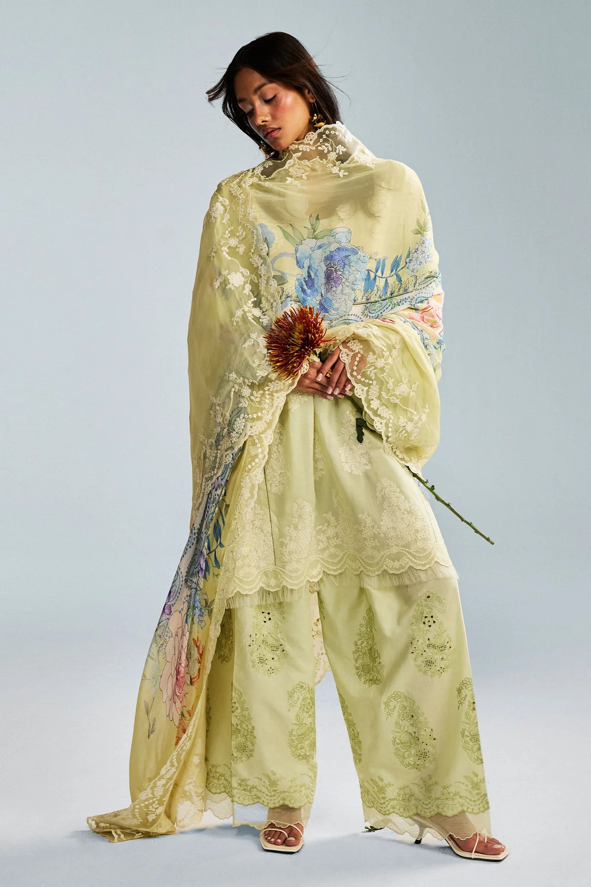 Rai-6A- Embroidered Sage Green Lawn Ensemble By- Zara Shahjahan