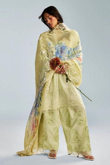 Rai-6A- Embroidered Sage Green Lawn Ensemble By- Zara Shahjahan