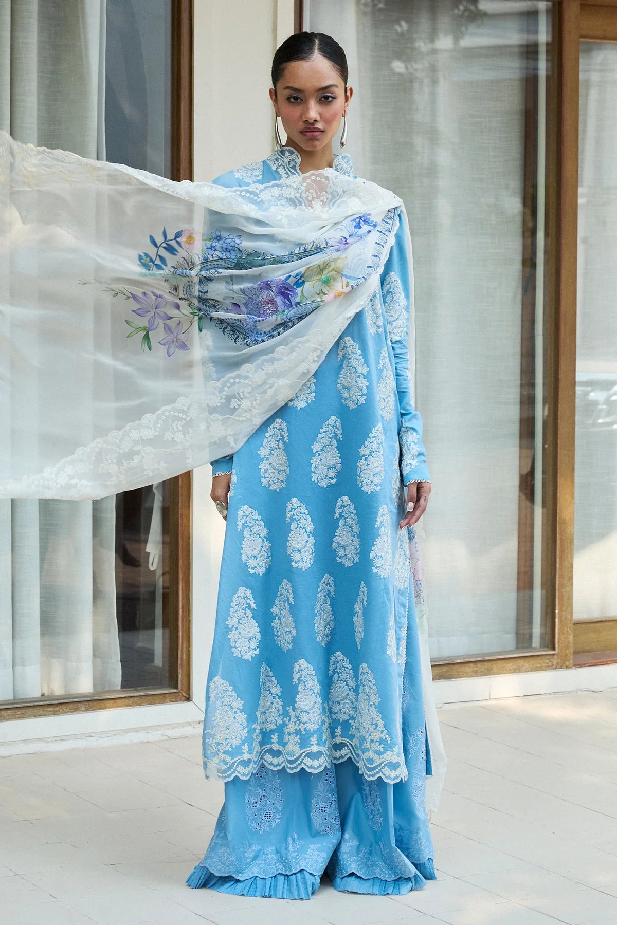Rai-6B- Embroidered Sky Blue Lawn Ensemble By- Zara Shahjahan