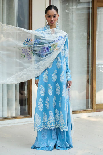 Rai-6B- Embroidered Sky Blue Lawn Ensemble By- Zara Shahjahan