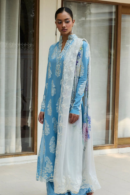 Rai-6B- Embroidered Sky Blue Lawn Ensemble By- Zara Shahjahan