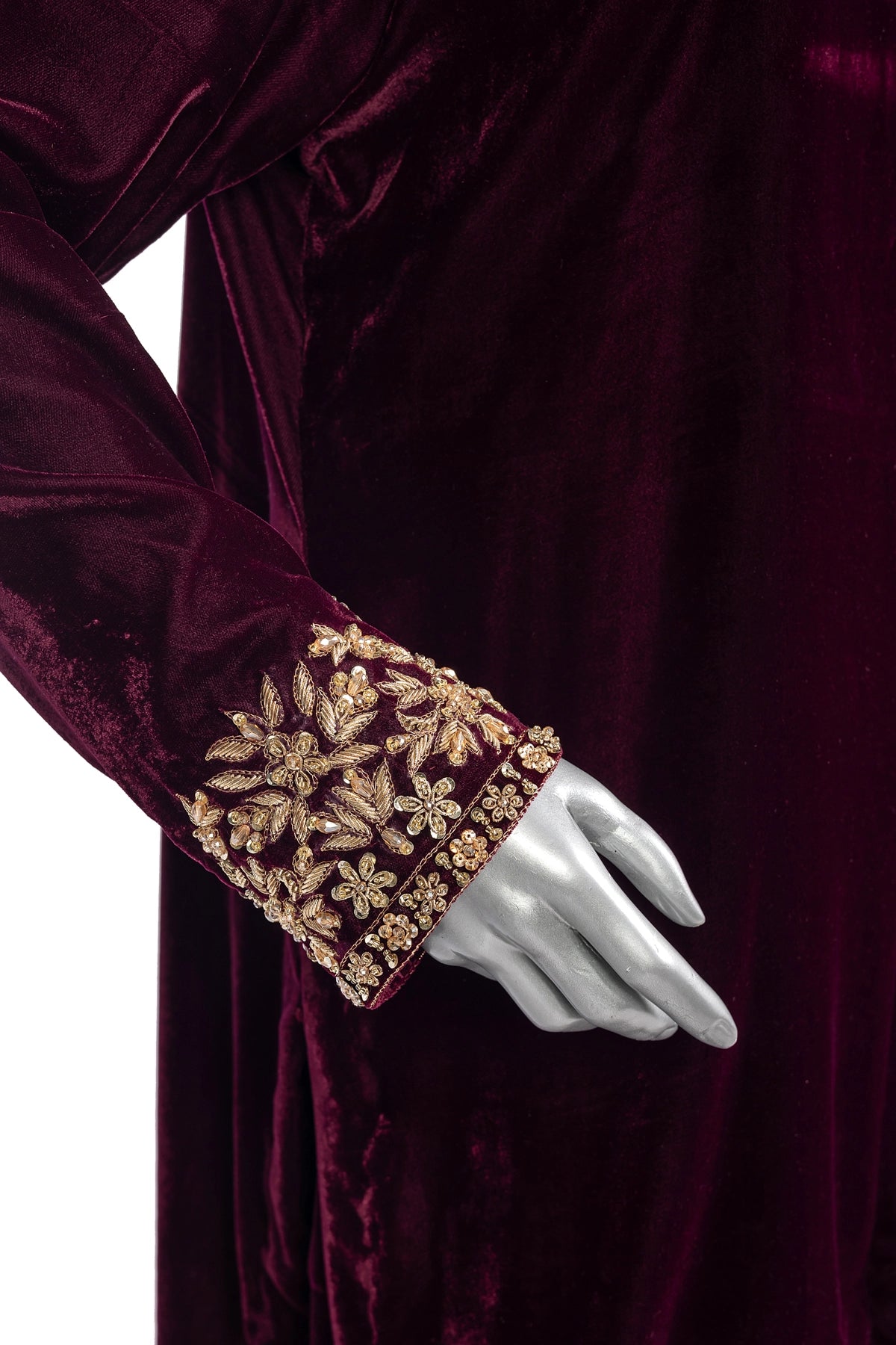 Rameen plum velvet Pakistani embroidered shalwar kameez with organza dupatta by MariamRaj