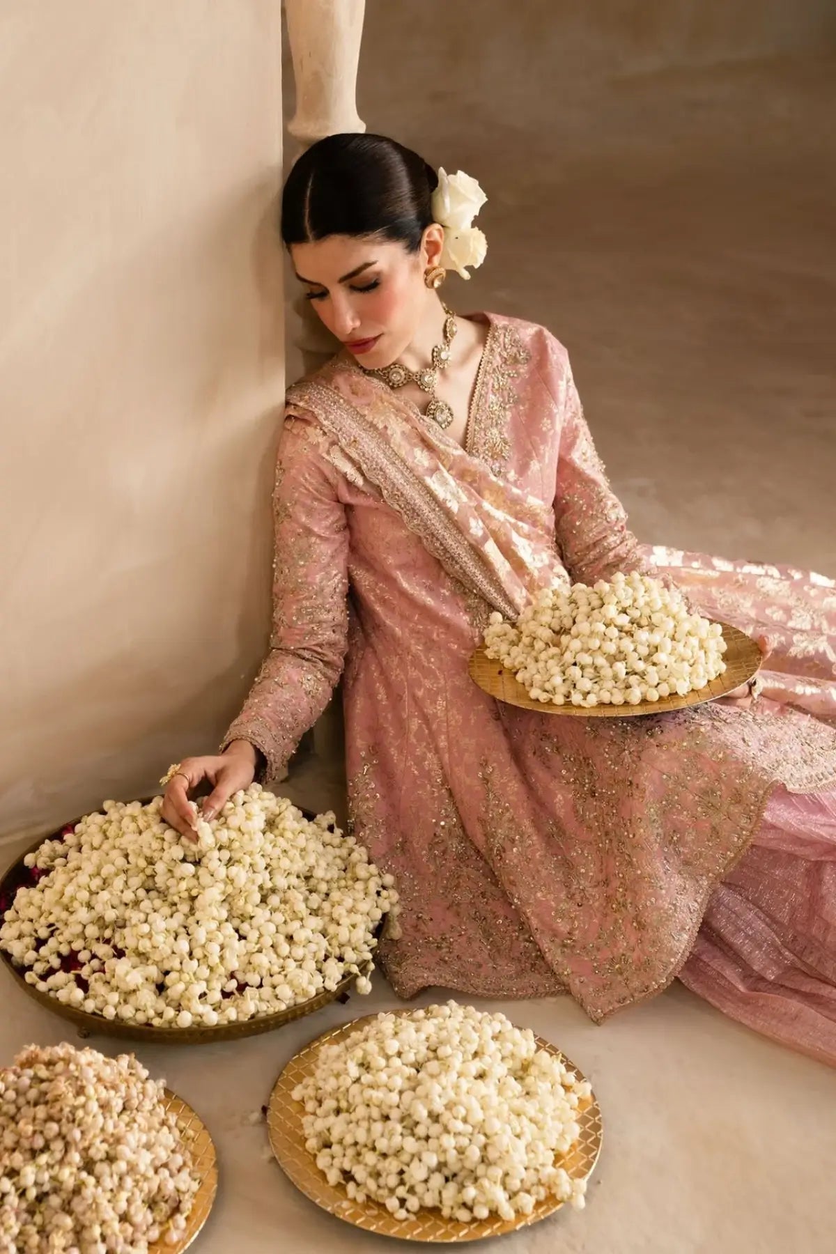 Ramisa Kanwal Malik Shehnai tea pink luxury pret embroidered 3PC suit with organza dupatta and flare pants