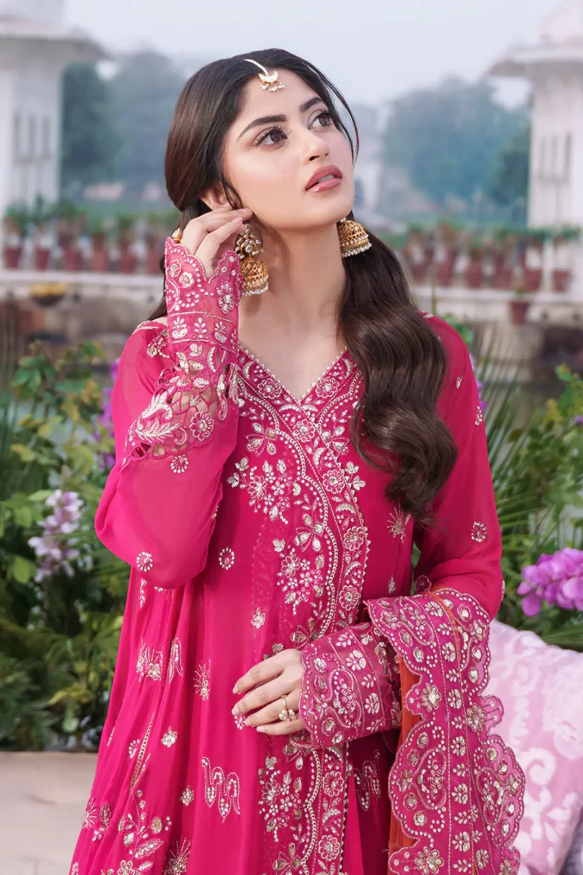 Rang-e-Husn pink stitched angrakha formal dress Canada embroidered chiffon Pakistanimoda.com