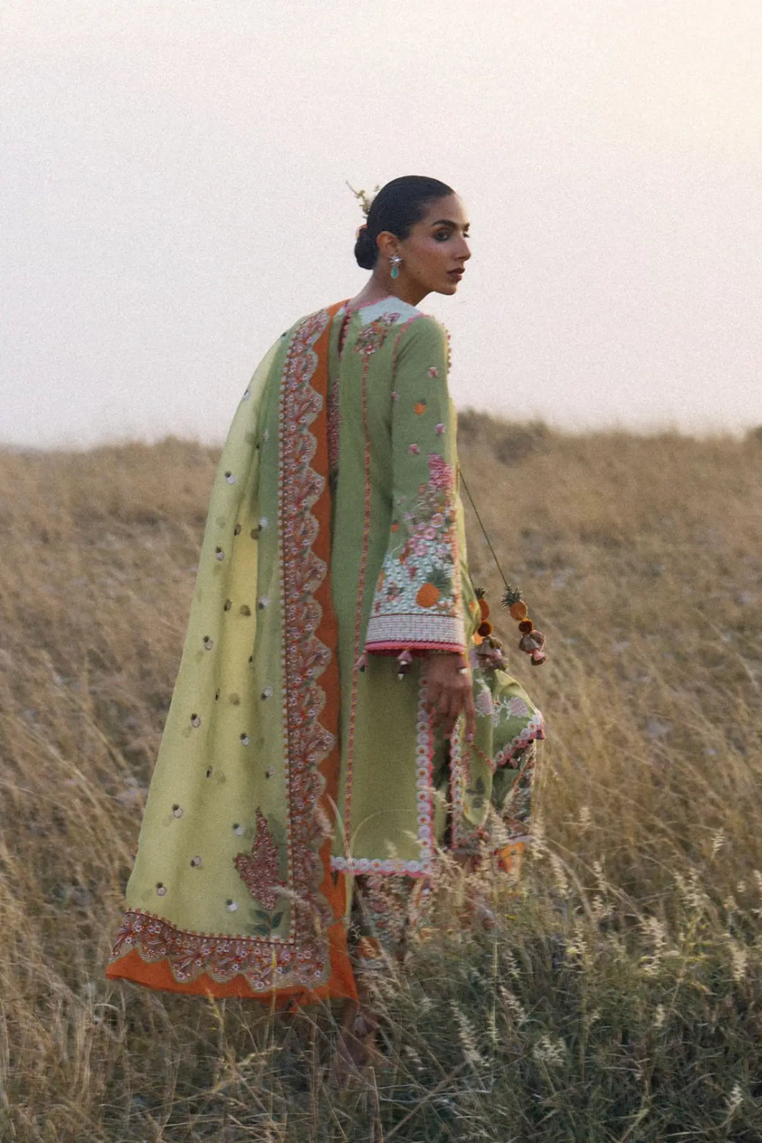 Rang e Bahar Hussain Rehar Matcha Green Lawn Stitched Suit with Organza Dupatta