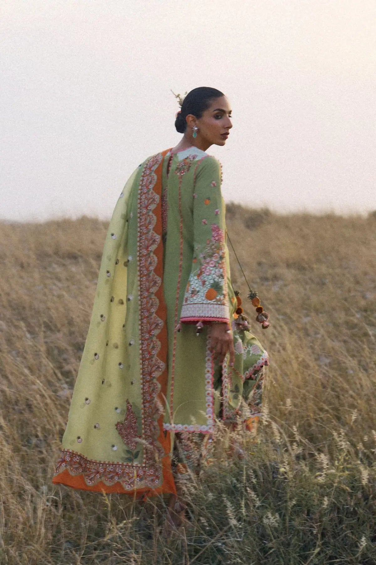 Rang e Bahar Hussain Rehar Matcha Green Lawn Stitched Suit with Organza Dupatta