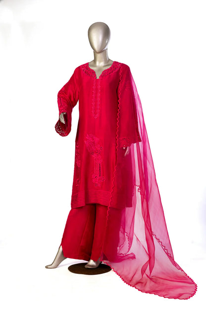 Rania-Crimson Red Latest Pakistani silk suit for summer