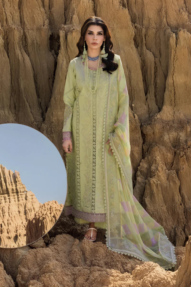 Rania- Parrot Green Premium Lawn Eid Edit' 25 Ensemble By- Rang Rasiya