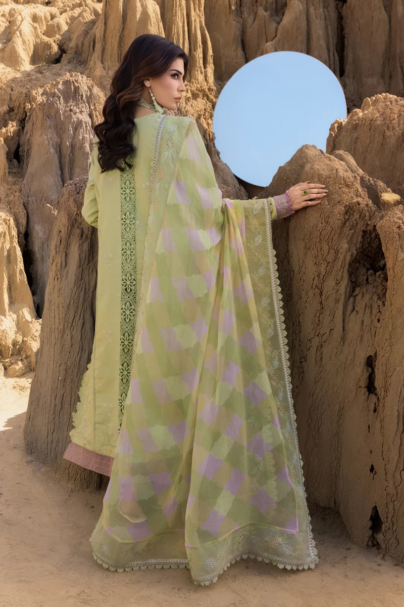 Rania- Parrot Green Premium Lawn Eid Edit' 25 Ensemble By- Rang Rasiya