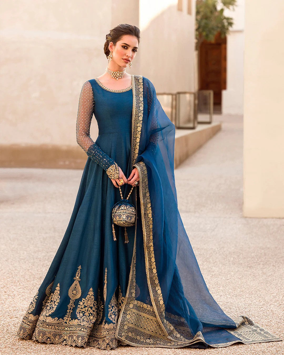 Rania - Blue Silk Anarkali Frock By Faiza Saqlain
