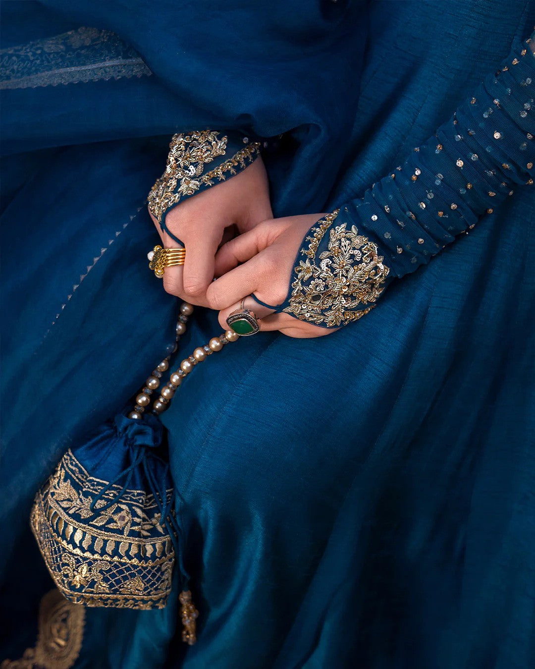 Rania - Blue Silk Anarkali Frock By Faiza Saqlain