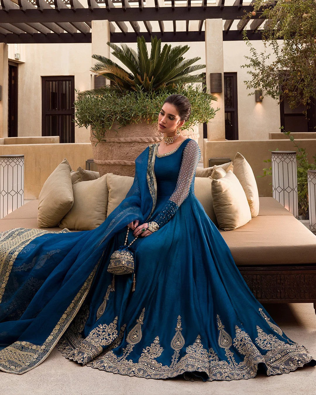 Rania - Blue Silk Anarkali Frock By Faiza Saqlain