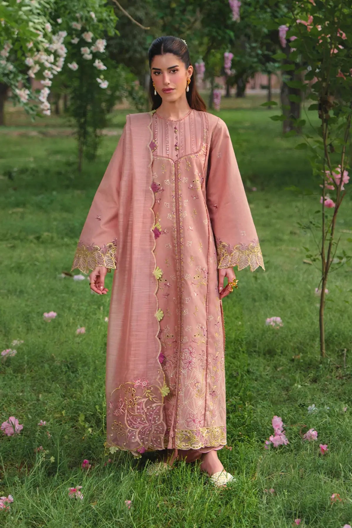 Rania candy pink stitched lawn embroidered suit with dupatta festive wear Rang Rasiya