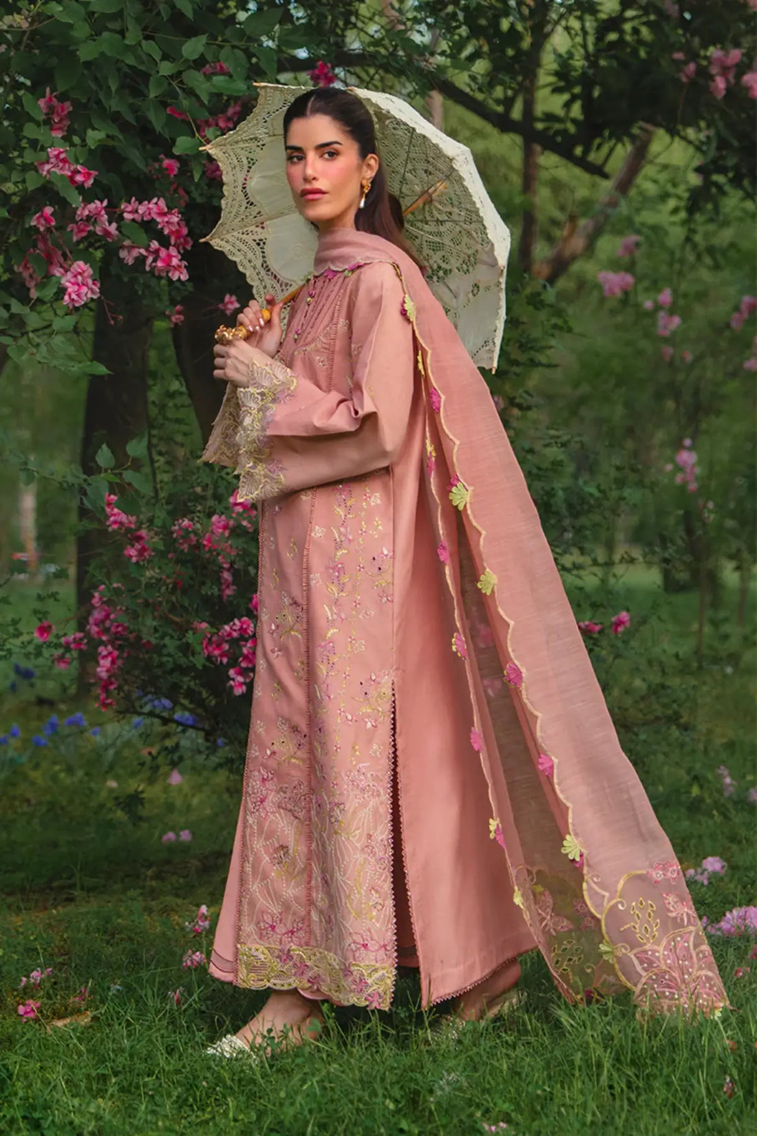 Rania candy pink stitched lawn embroidered suit with dupatta festive wear Rang Rasiya