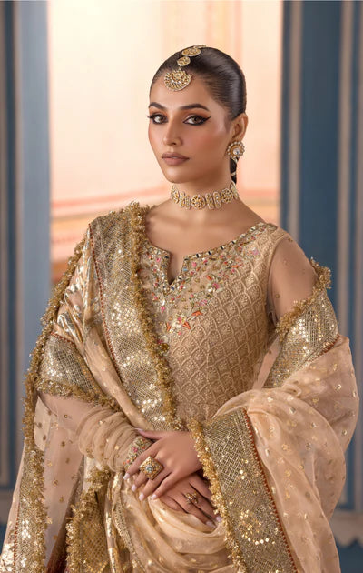 Ranya- Gold Traditional Chiffon Chikankari Pishwas Suit By- Maya Pret-A-Porter