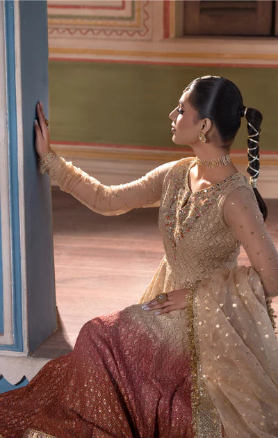 Ranya- Gold Traditional Chiffon Chikankari Pishwas Suit By- Maya Pret-A-Porter