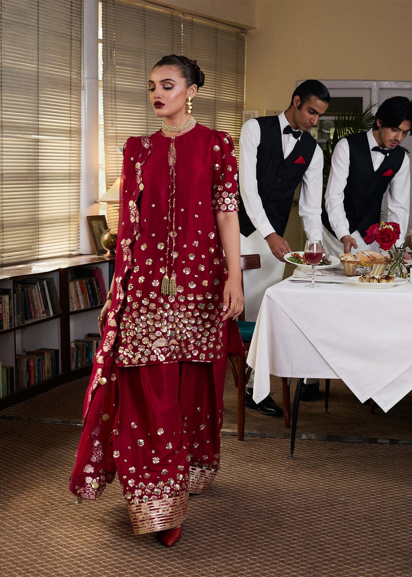 Rasp- Traditional Pure Raw Silk Hot Pink Ensemble For Dinner Wear By- Hussain Rehar
