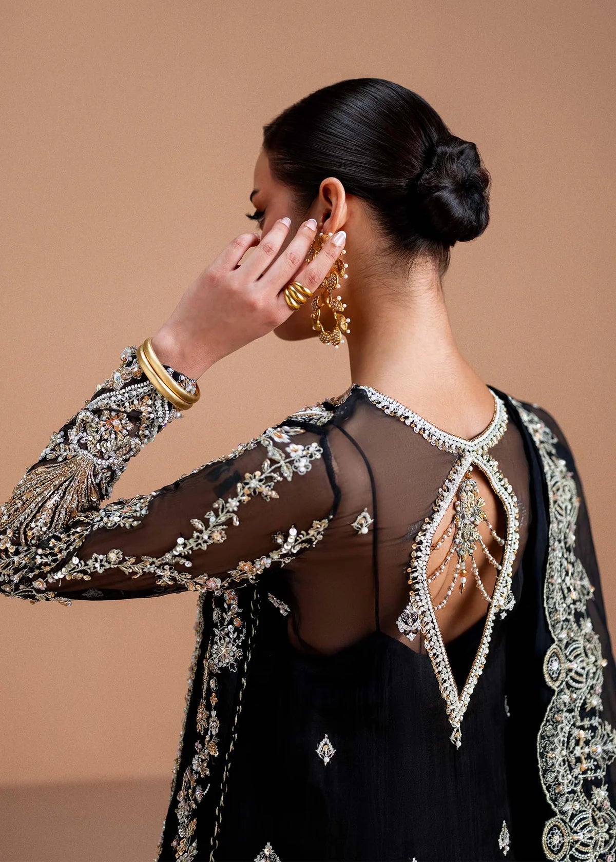 Rayen by Kanwal Malik high-slit organza shirt and crushed maxi dress