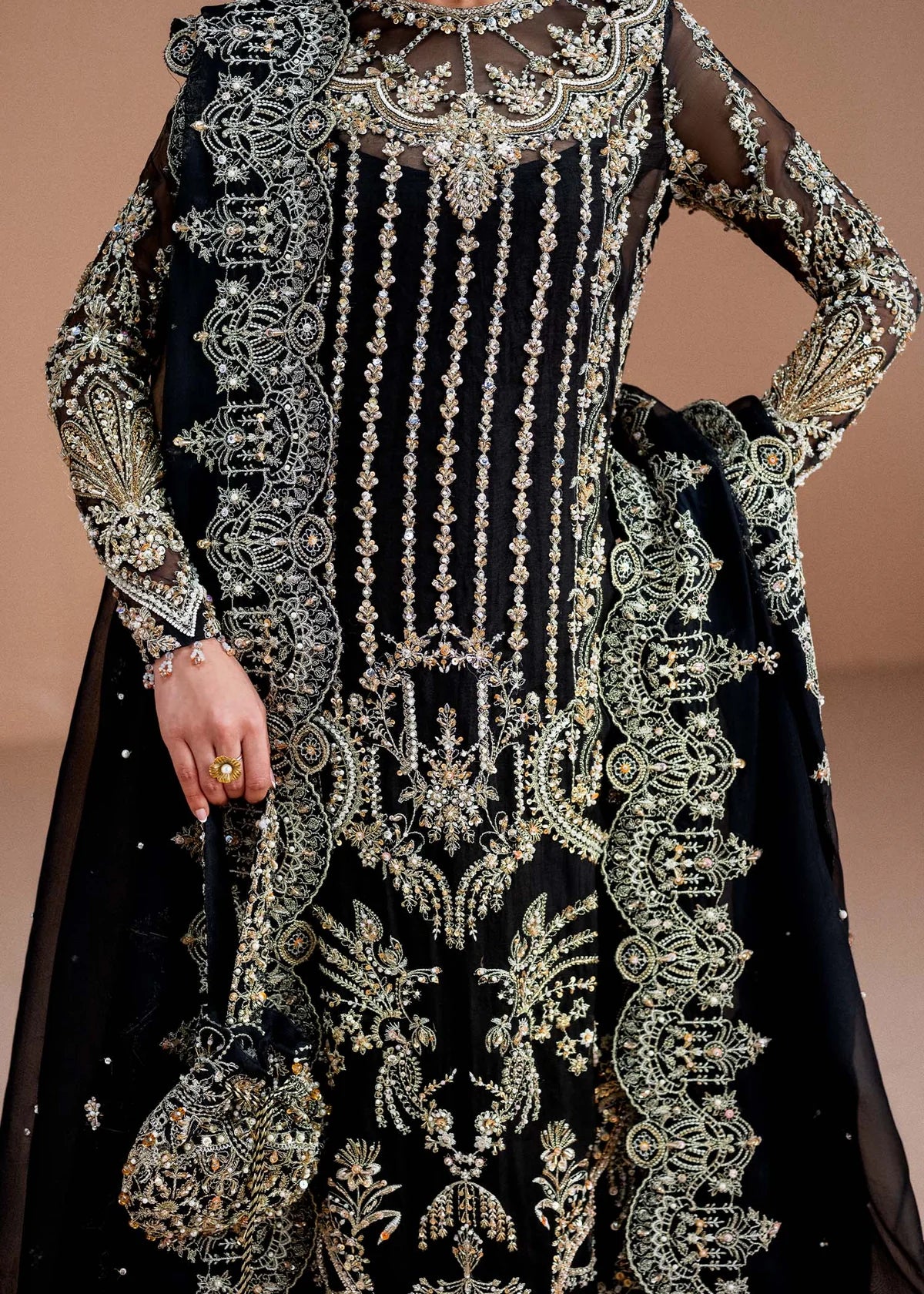 Rayen by Kanwal Malik high-slit organza shirt and crushed maxi dress
