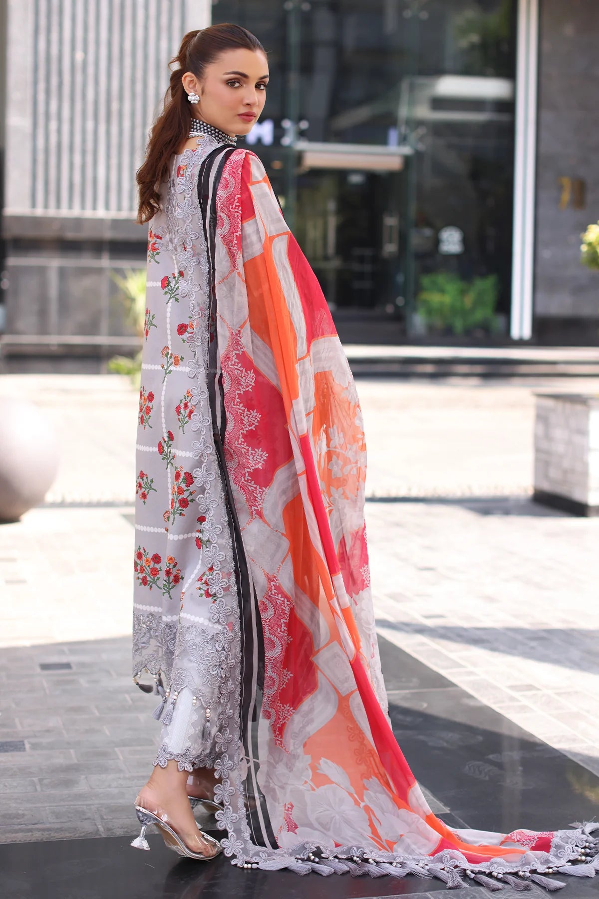 Ready-to-Wear Charizma 3PC Embroidered Lawn – CC5-23 Grey Suit with Chiffon Dupatta