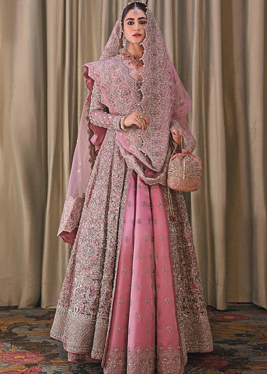 Regal Radiance Bridal Lehenga in Pink and Golden By Hussain Rehar