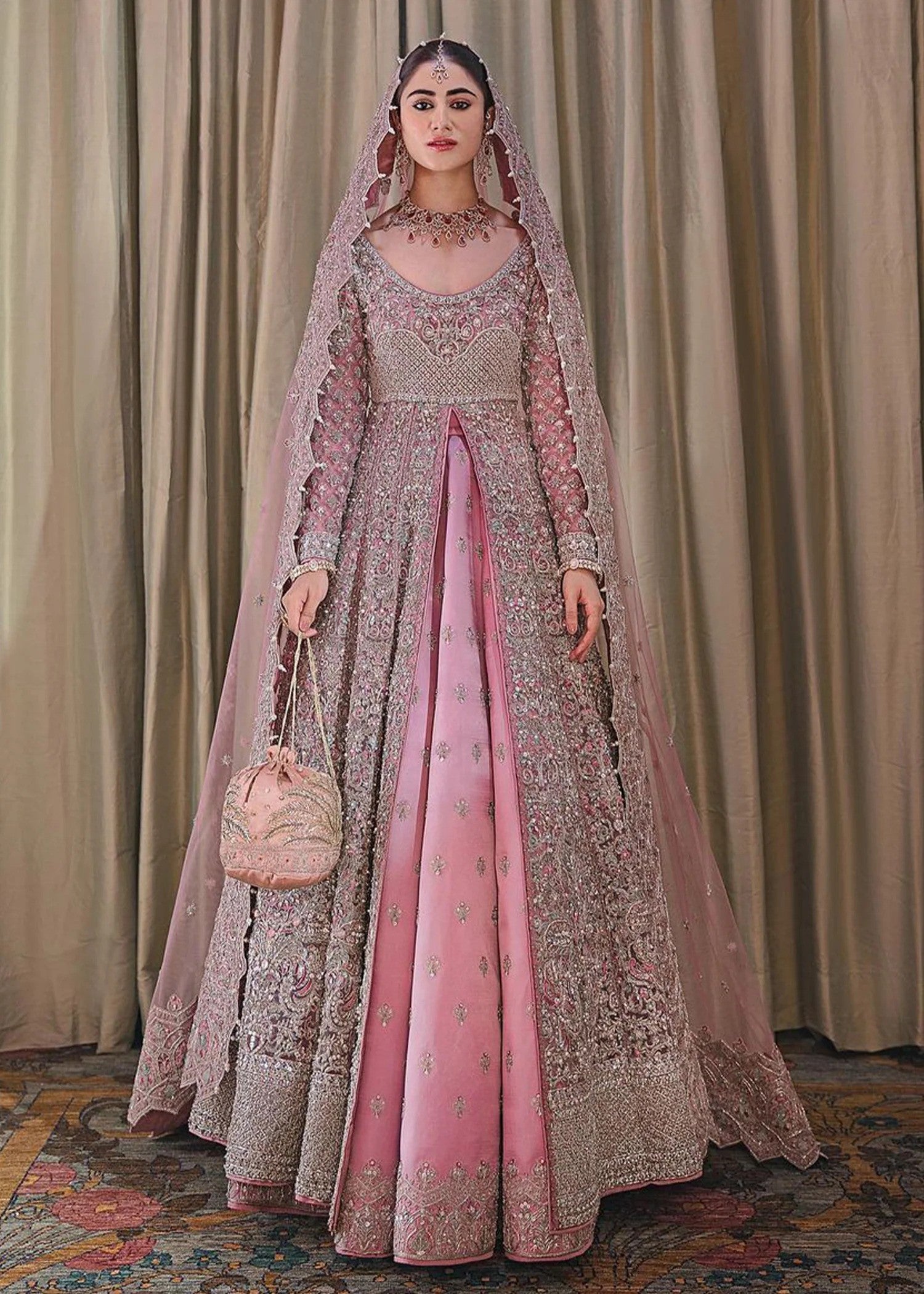 Regal Radiance Bridal Lehenga in Pink and Golden