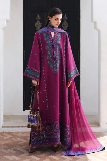 Reina Rouge Nuvera magenta embroidered raw silk stitched 3PC suit with chiffon dupatta