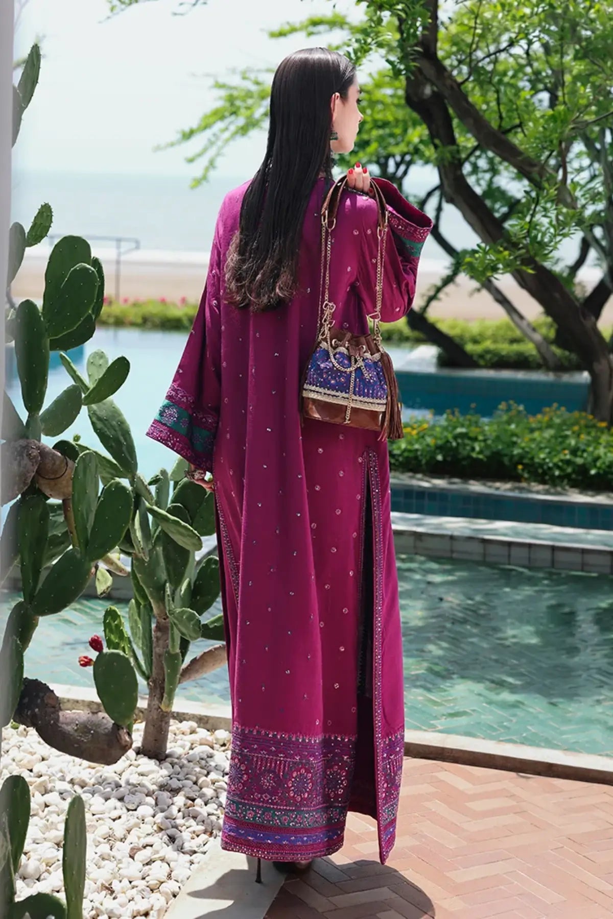 Reina Rouge Nuvera magenta embroidered raw silk stitched 3PC suit with chiffon dupatta