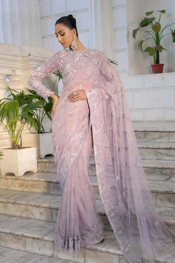 Rezan Maria B Royal-Rawa Lilac Bridal Saree 2025 Edition with pearls, diamantes & gotta work stitched luxury outfit – Pakistanimoda